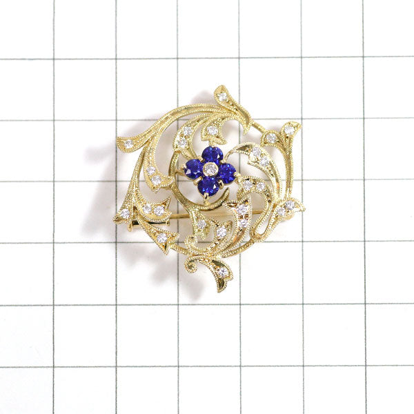 K18YG Sapphire Diamond Brooch and Pendant 0.71ct D0.36ct Flower 