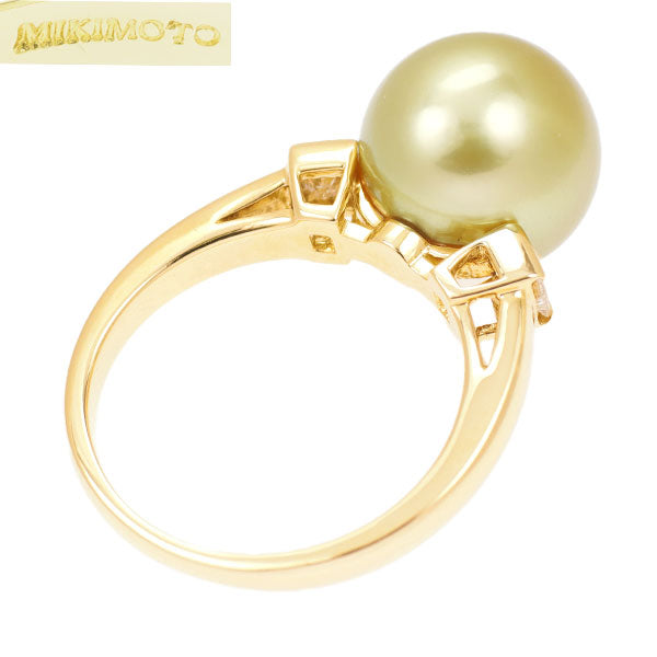 MIKIMOTO K18YG Golden Pearl Princess Cut Diamond Ring, Diameter approx. 11.2mm 