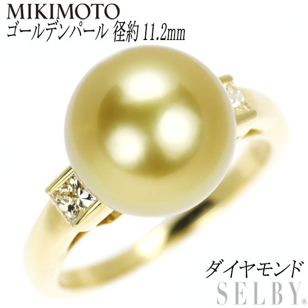 MIKIMOTO K18YG Golden Pearl Princess Cut Diamond Ring, Diameter approx. 11.2mm 