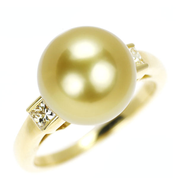 MIKIMOTO K18YG Golden Pearl Princess Cut Diamond Ring, Diameter approx. 11.2mm 