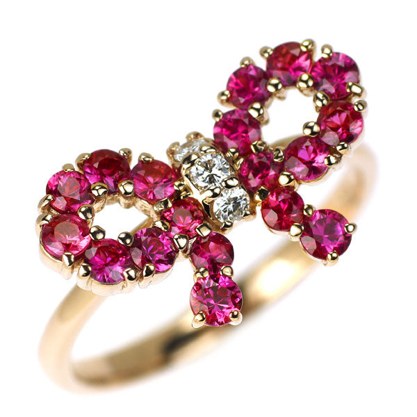 Ponte Vecchio K18PG Ruby Diamond Ring 0.80ct D0.06ct Ribbon 