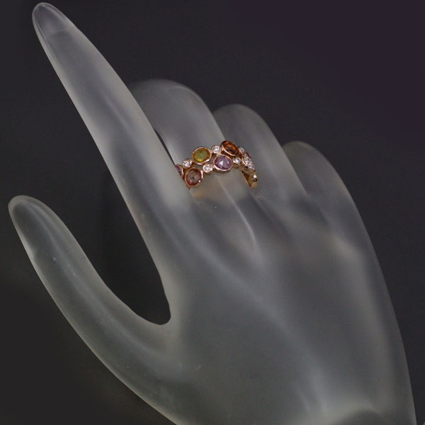 K18PG カラーサファイア ダイヤモンド リング 1.90ct D0.18ct