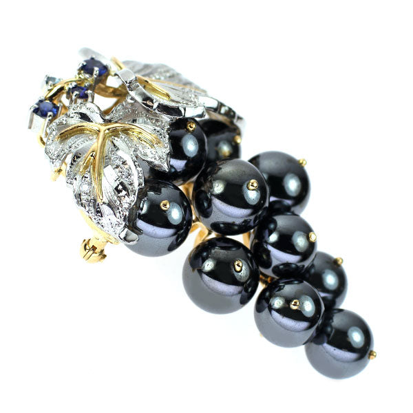 Nobuko Ishikawa K18YG/Pt900 Hematite Sapphire Diamond Brooch and Pendant S0.34ct D0.14ct As Time 