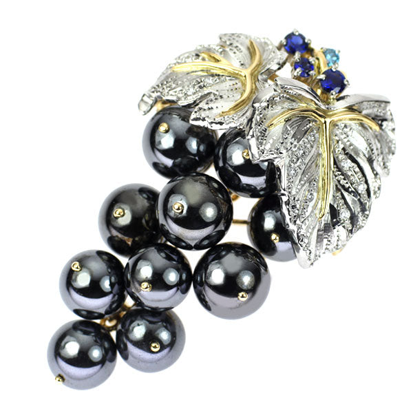 Nobuko Ishikawa K18YG/Pt900 Hematite Sapphire Diamond Brooch and Pendant S0.34ct D0.14ct As Time 