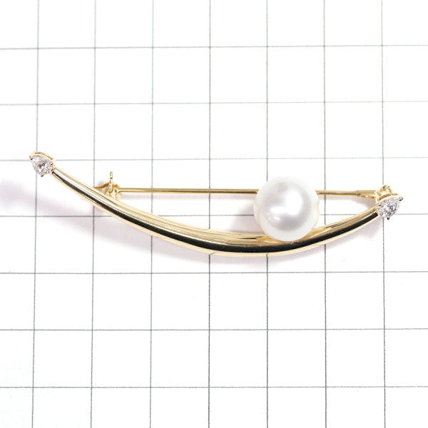 MIKIMOTO K18YG White South Sea Pearl Diamond Brooch Diameter approx. 11.0mm D0.28ct 