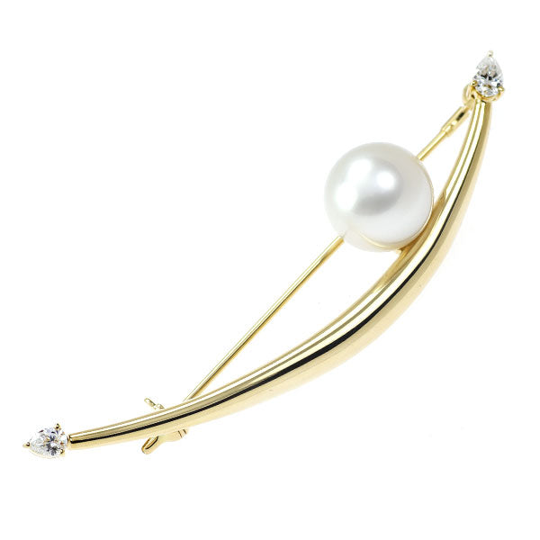 MIKIMOTO K18YG White South Sea Pearl Diamond Brooch Diameter approx. 11.0mm D0.28ct 