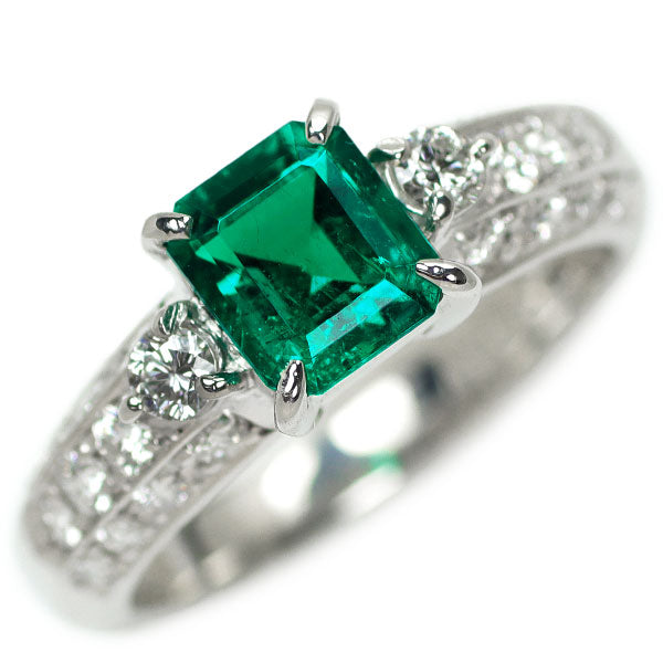 Tasaki Pearl Pt900 Colombian Emerald Diamond Ring 0.83ct D0.40ct 