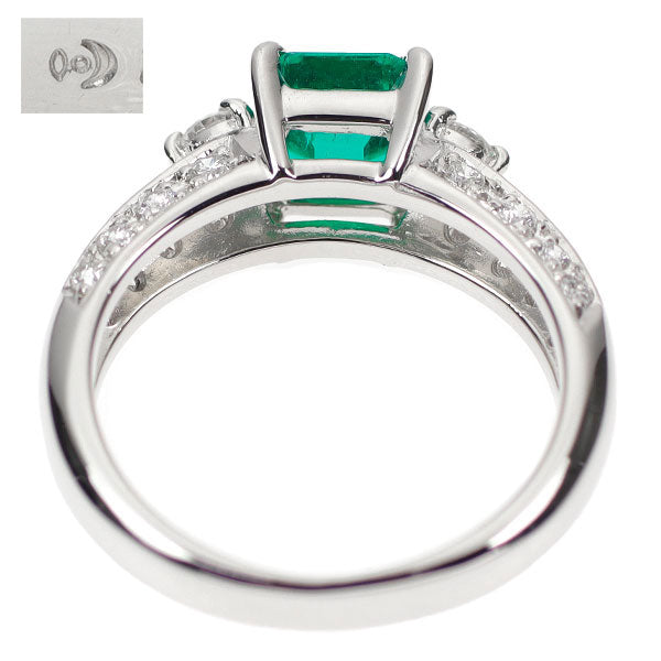 Tasaki Pearl Pt900 Colombian Emerald Diamond Ring 0.83ct D0.40ct 