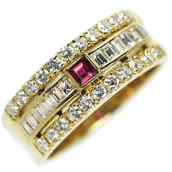 Queen K18YG Ruby Diamond Ring 0.13ct D0.81ct 