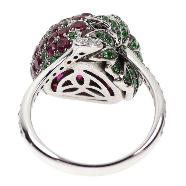 K18WG Ruby Green Garnet Diamond Ring D0.15ct Strawberry 