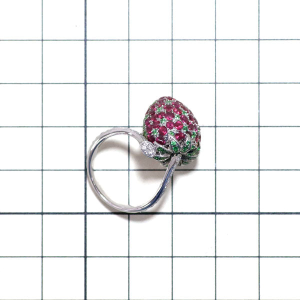 K18WG Ruby Green Garnet Diamond Ring D0.15ct Strawberry 