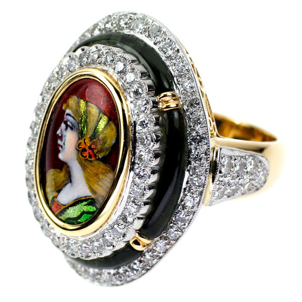 Mitsuo Kaji Enamel/K18YG/Pt900 Diamond Glass Ring 