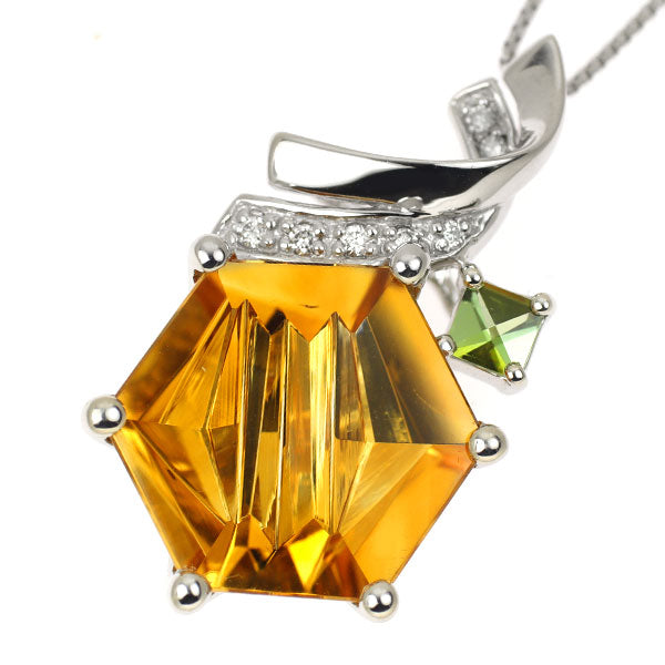 K18WG Citrine Tourmaline Diamond Pendant Necklace 6.43ct T0.17ct D0.05ct 