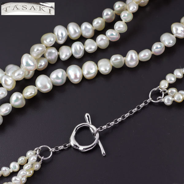 Tasaki Pearl K18WG White Butterfly Keshi Pearl Necklace 3 Strands 