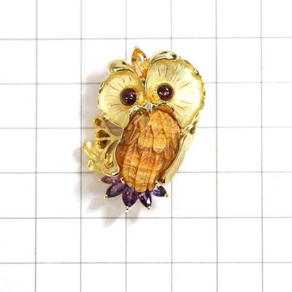 K18YG Carving Opal Garnet Sapphire Brooch and Pendant 5.72ct G1.14ct S1.77ct Animal Owl 