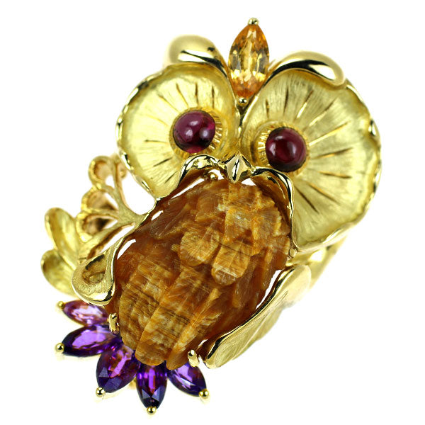 K18YG Carving Opal Garnet Sapphire Brooch and Pendant 5.72ct G1.14ct S1.77ct Animal Owl 