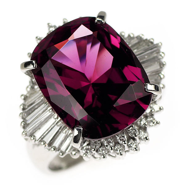 Pt900 Rhodolite Garnet Diamond Ring 7.93ct D0.48ct 