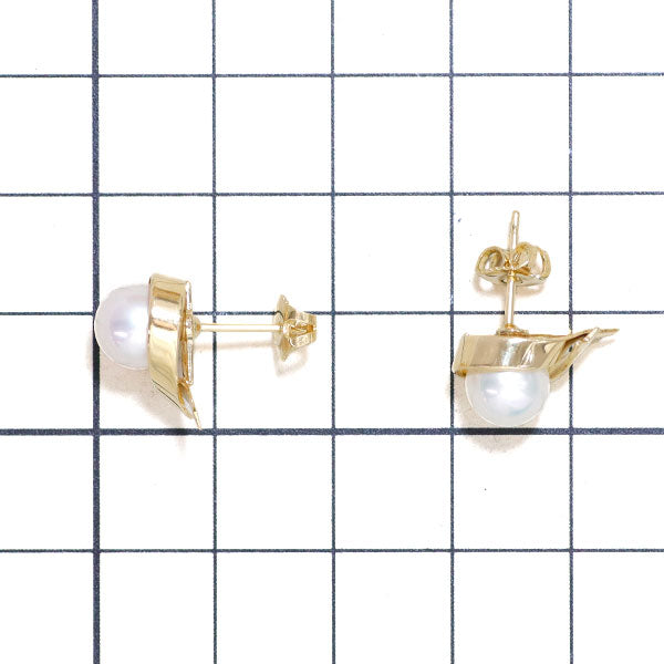 MIKIMOTO K18YG Akoya pearl earrings, diameter approx. 7.0mm, ribbon 