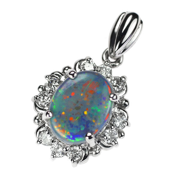 Pt900 Black Opal Diamond Pendant 1.28ct D0.20ct 