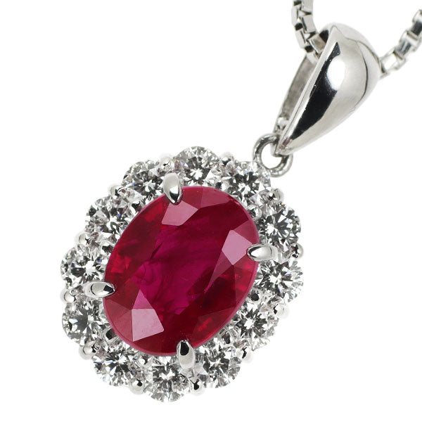 Pt900/ Pt850 Ruby Diamond Pendant Necklace 2.14ct D0.58ct 