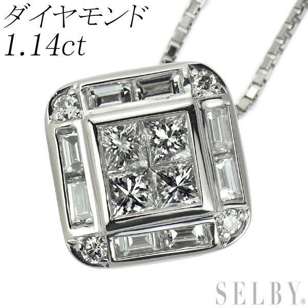 Pt900/ Pt850 Diamond Pendant Necklace 1.14ct 