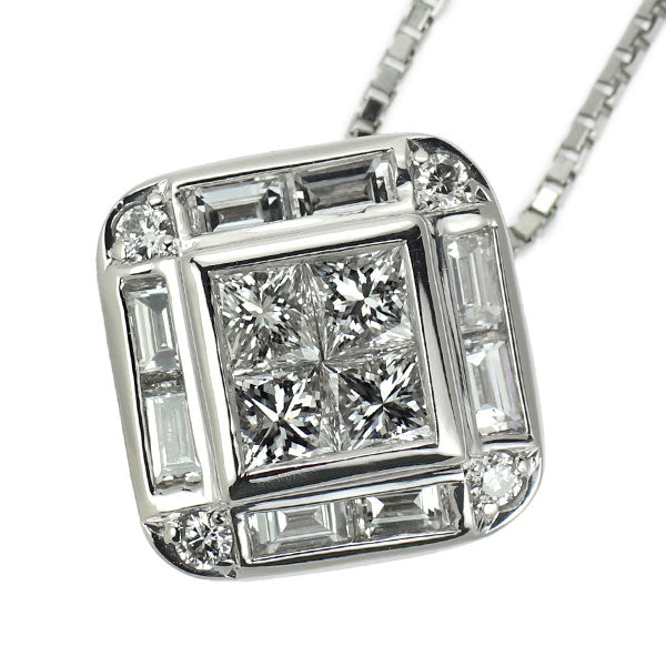 Pt900/ Pt850 Diamond Pendant Necklace 1.14ct 