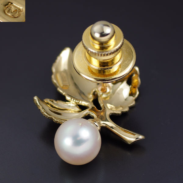 MIKIMOTO K18YG Akoya pearl brooch, diameter approx. 7.2mm, plant 