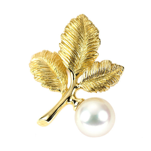 MIKIMOTO K18YG Akoya pearl brooch, diameter approx. 7.2mm, plant 