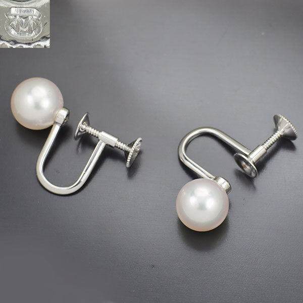 MIKIMOTO K14WG Akoya pearl earrings, diameter approx. 8.0mm 