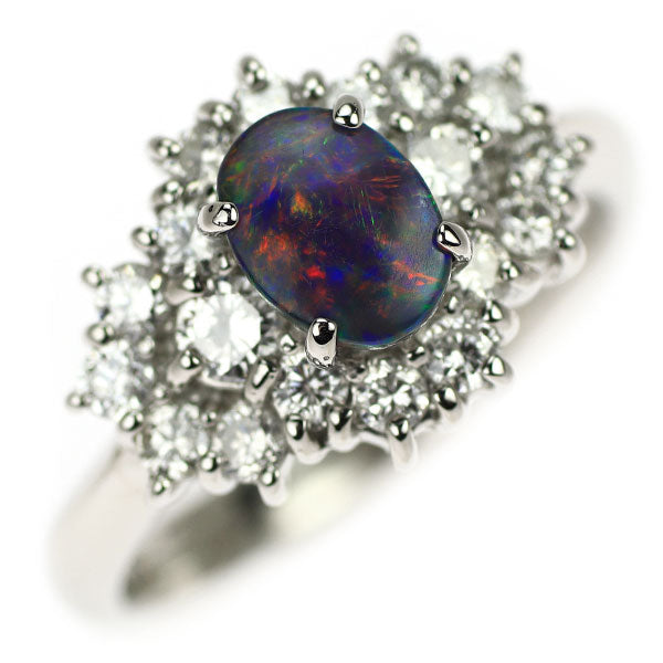 Pt900 Black Opal Diamond Ring 0.52ct D0.44ct 