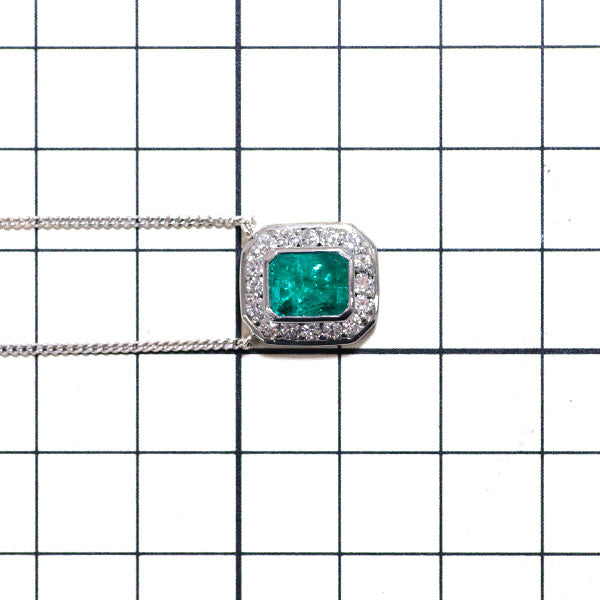 Pt900/ Pt850 Emerald Diamond Pendant Necklace 1.96ct D0.53ct 