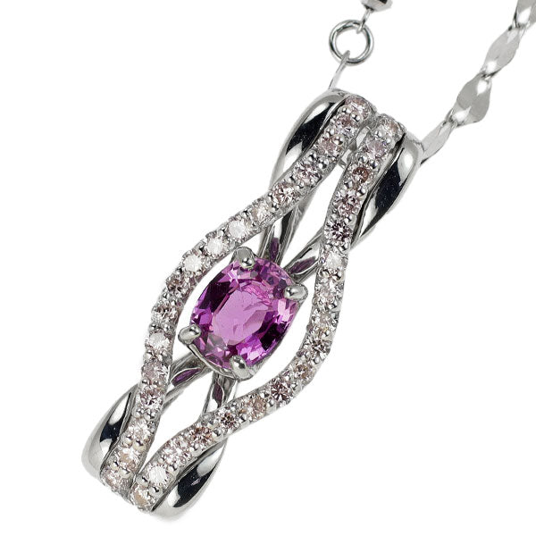 K18WG Pink Purple Sapphire Natural Pink Diamond Pendant Necklace 0.43ct PD0.25ct 