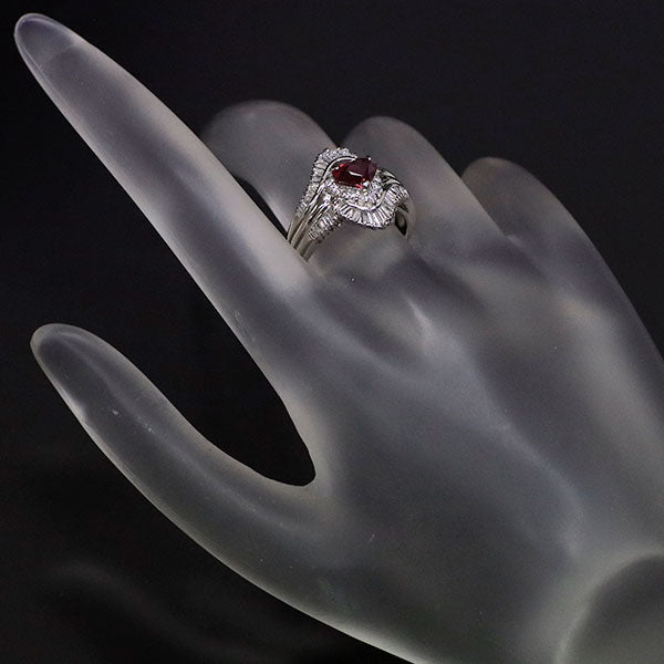 Pt900 Heart Shape Ruby Diamond Ring 0.793ct D0.54ct 