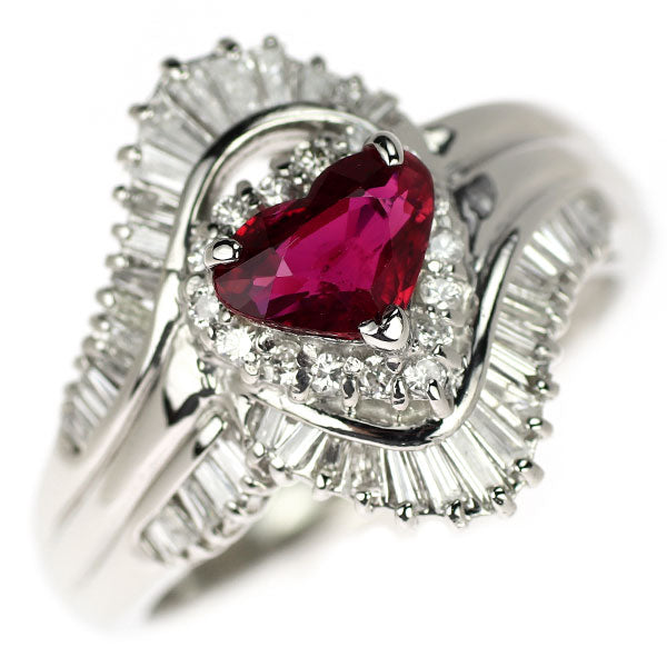 Pt900 Heart Shape Ruby Diamond Ring 0.793ct D0.54ct 