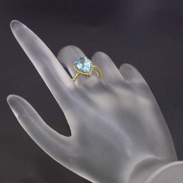 K18YG ペアシェイプ ブルートパーズ リング 3.65ct