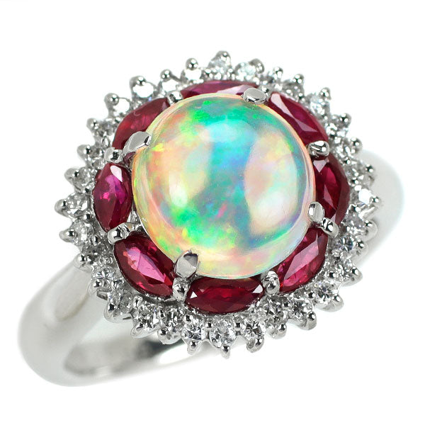 Pt900 Opal Ruby Diamond Ring 2.088ct R0.84ct D0.29ct 