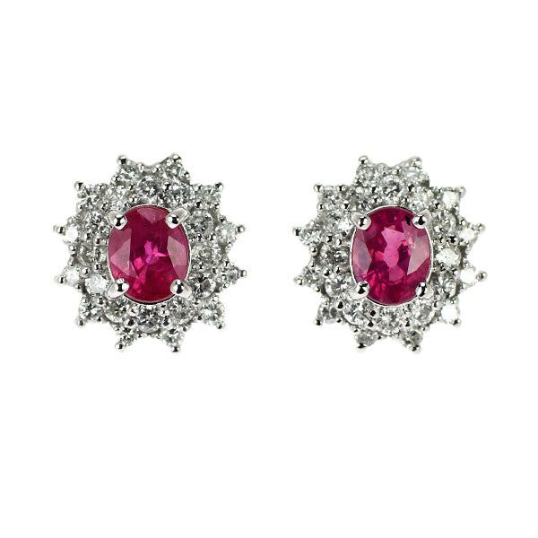 Pt900 Ruby Diamond Earrings 1.15ct D0.64ct 