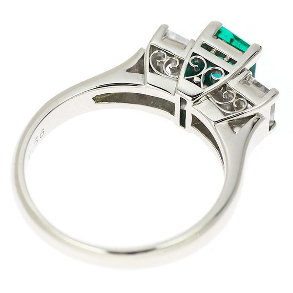 Pt900 Emerald Diamond Ring 0.56ct D0.60ct 