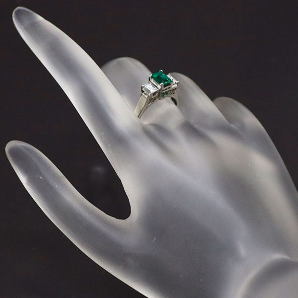 Pt900 Emerald Diamond Ring 0.56ct D0.60ct 