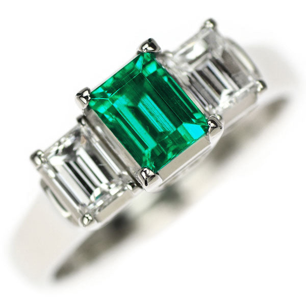 Pt900 Emerald Diamond Ring 0.56ct D0.60ct 