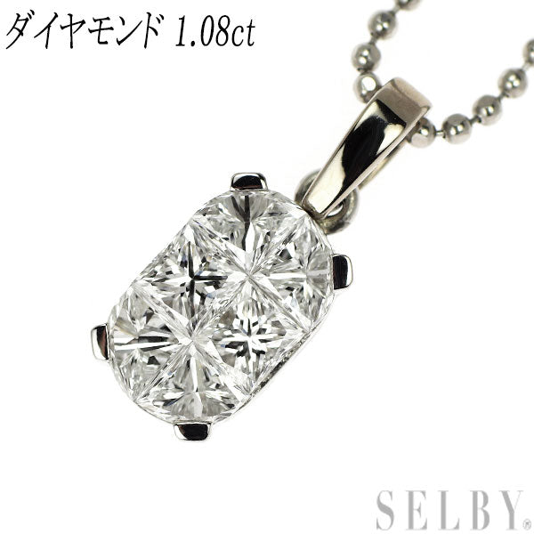 K18WG/ Pt ダイヤモンド ペンダントネックレス 1.08ct ミステリーセッティング