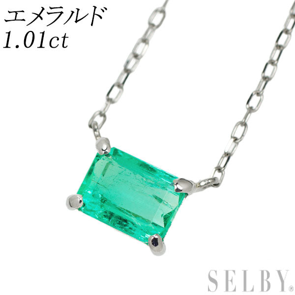 Pt900/ Pt850 Emerald Pendant Necklace 1.01ct 