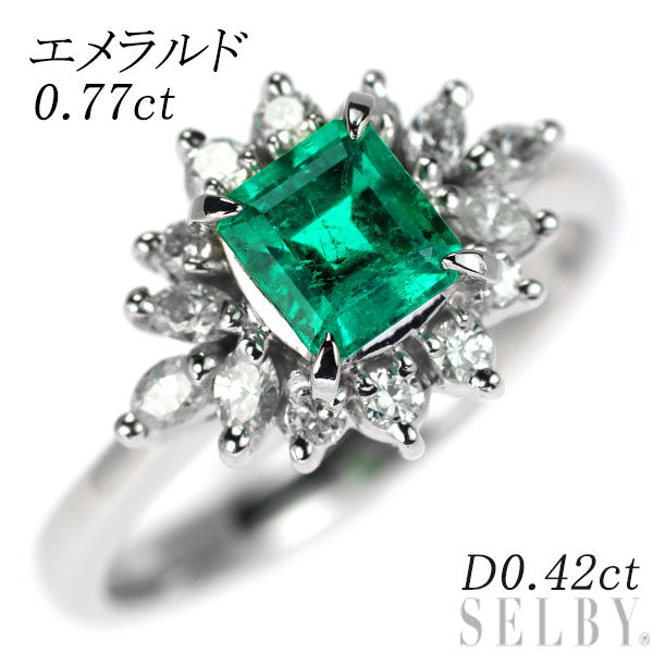 Pt900 Emerald Diamond Ring 0.77ct D0.42ct 