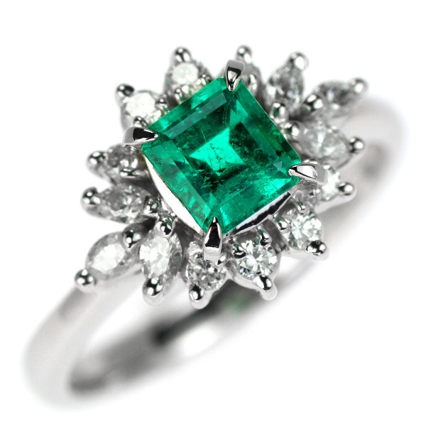 Pt900 Emerald Diamond Ring 0.77ct D0.42ct 