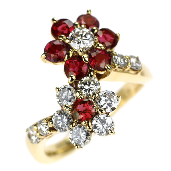 K18YG Ruby Diamond Ring 1.22ct D0.86ct Flower 