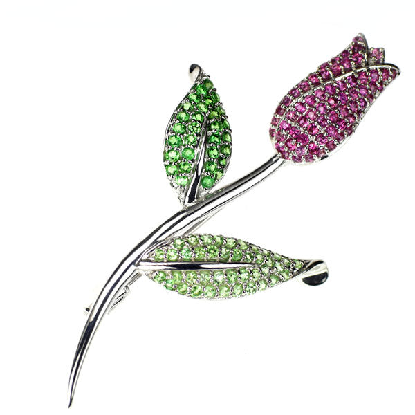 K18WG/K14WG Pink Sapphire Green Garnet Brooch/Pendant 1.10ct G1.22ct Tulip 