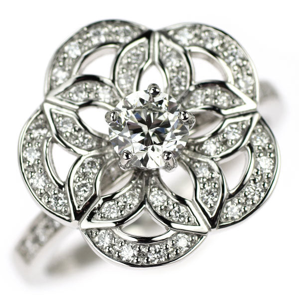 Pt900 Diamond Ring 0.462ct H SI2 G D0.32ct Flower 