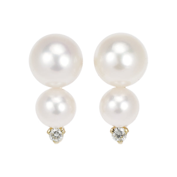 MIKIMOTO K18YG Akoya pearl diamond earrings, diameter approx. 5.5-7.5mm 