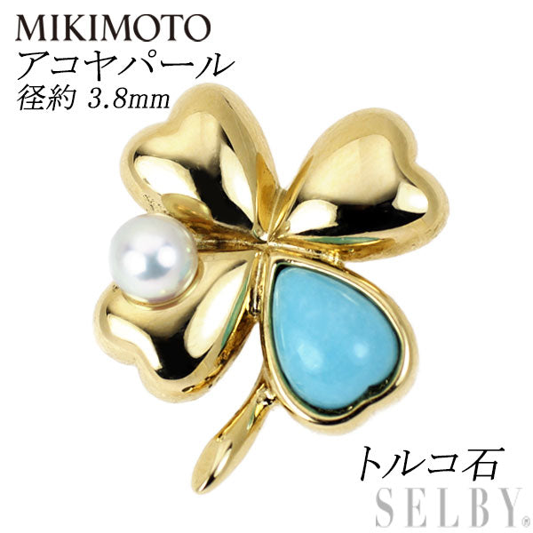 MIKIMOTO K18YG Turquoise Akoya Pearl Brooch Diameter approx. 3.8mm Clover 