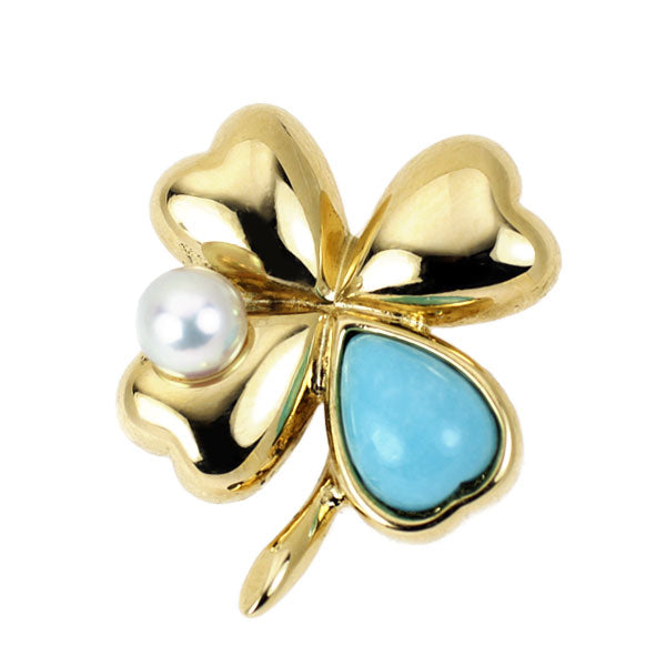 MIKIMOTO K18YG Turquoise Akoya Pearl Brooch Diameter approx. 3.8mm Clover 